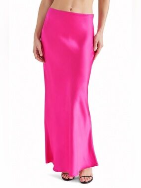 Steve Madden Satin Trumpet Maxi Skirt In Hot Pink Magenta Size Medium